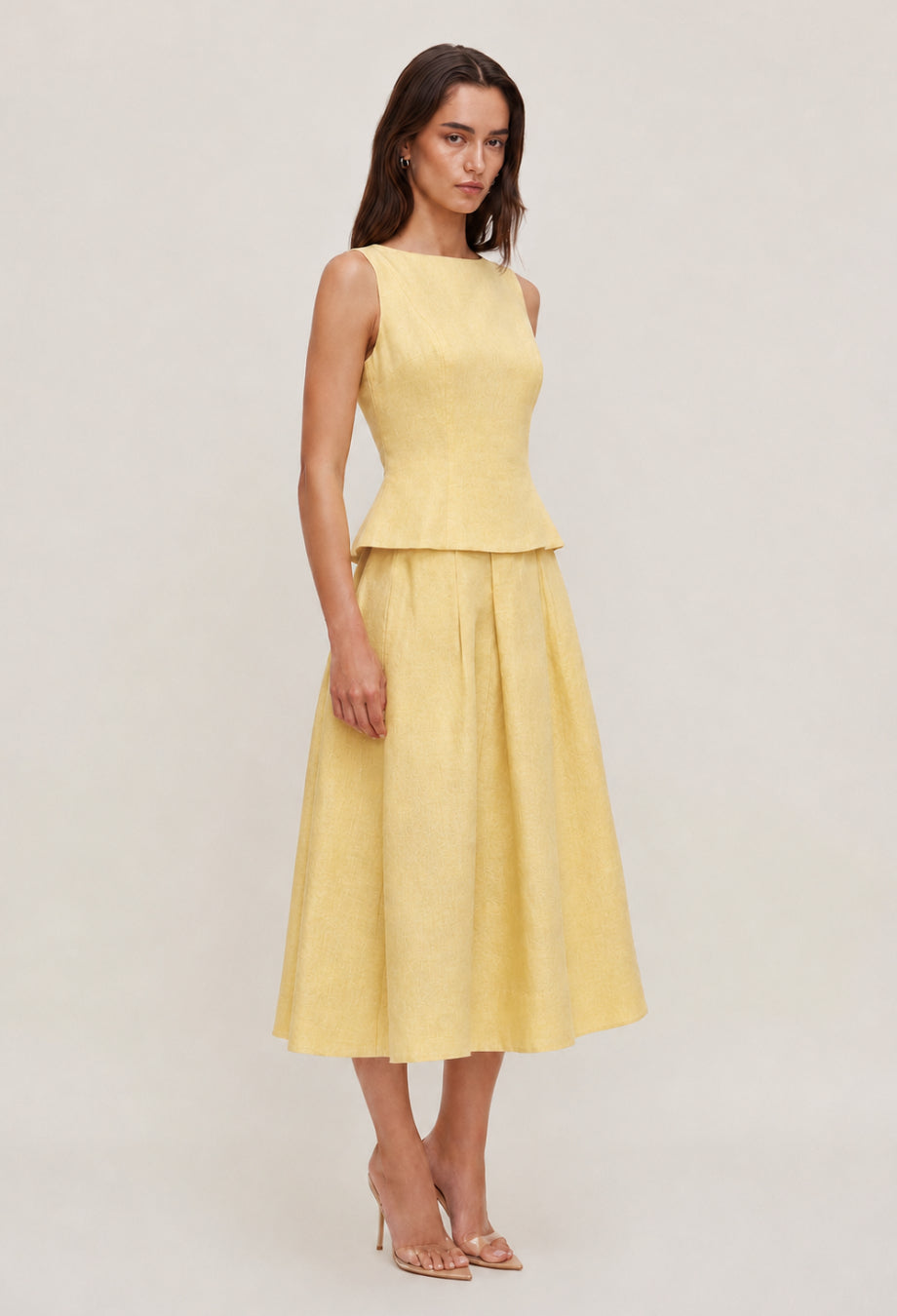 Moya Linen Top and Skirt Two-Piece Set Light Yellow