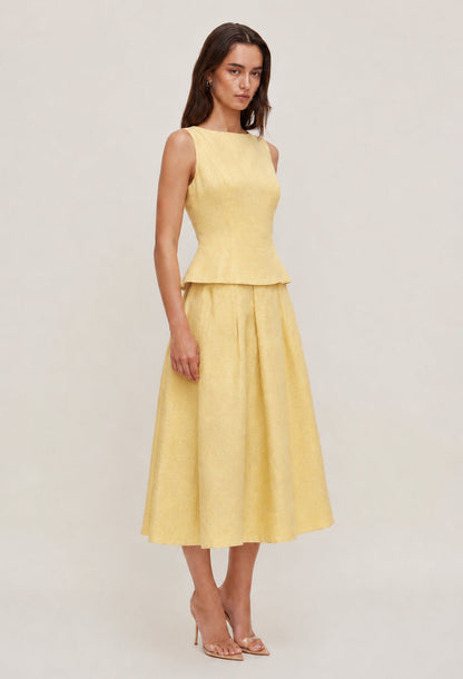 Moya Linen Top and Skirt Two-Piece Set Light Yellow