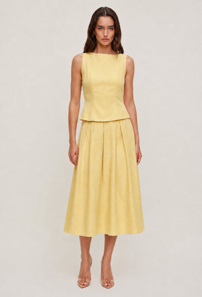 Moya Linen Top and Skirt Two-Piece Set Light Yellow