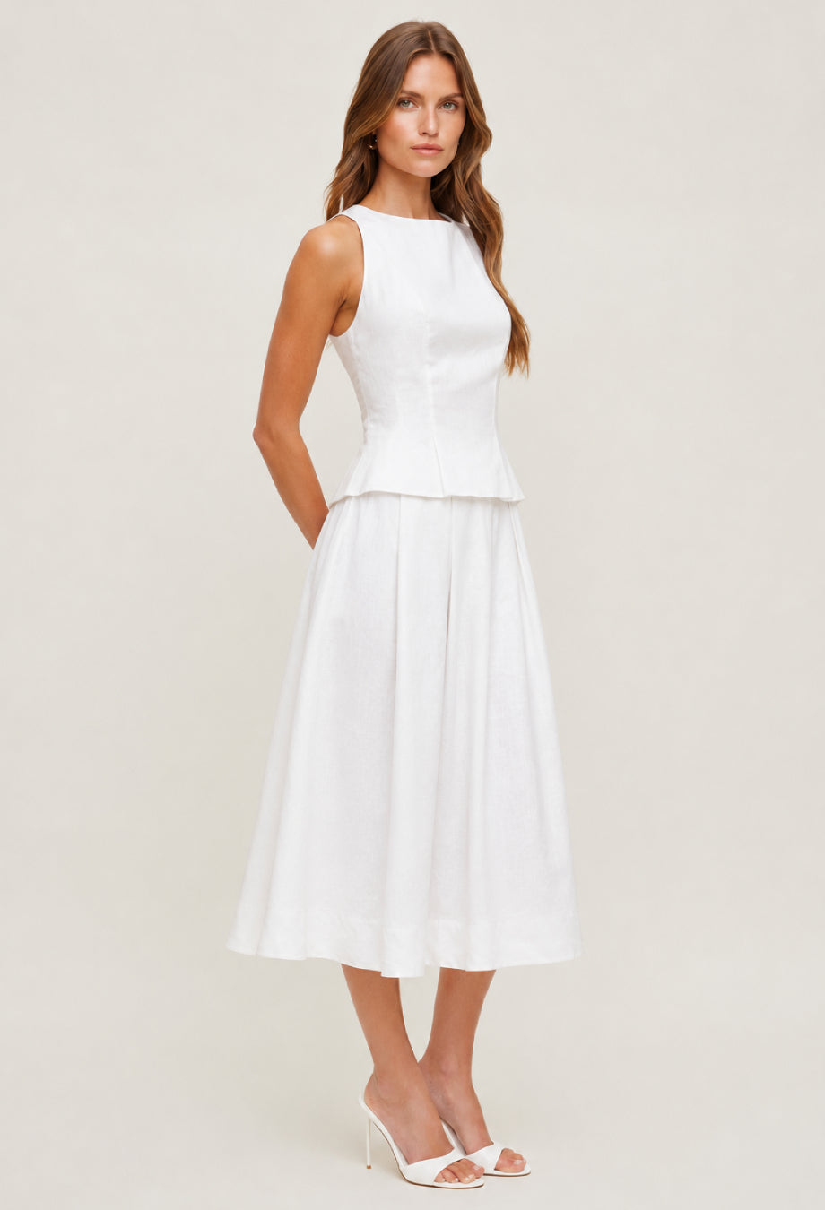 Moya Linen Top and Skirt Two-Piece Set White