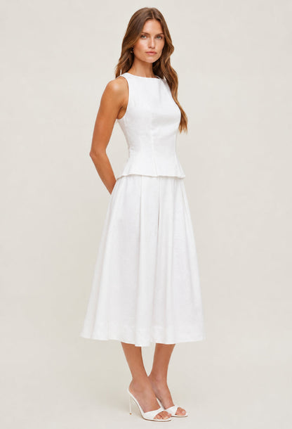 Moya Linen Top and Skirt Two-Piece Set White