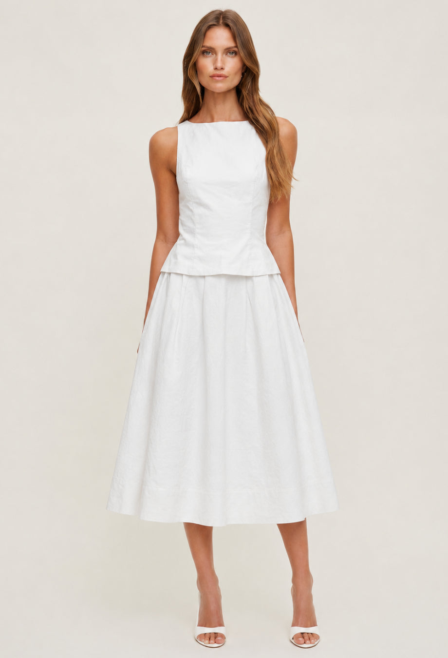 Moya Linen Top and Skirt Two-Piece Set White