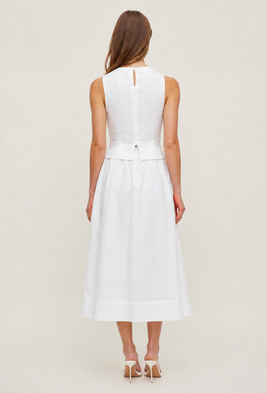 Moya Linen Top and Skirt Two-Piece Set White