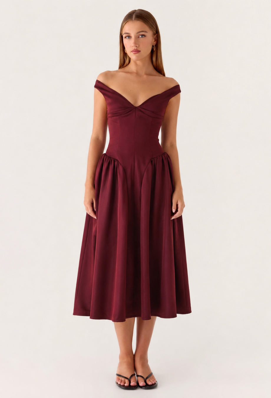 Natassia Burgundy Midi Dress