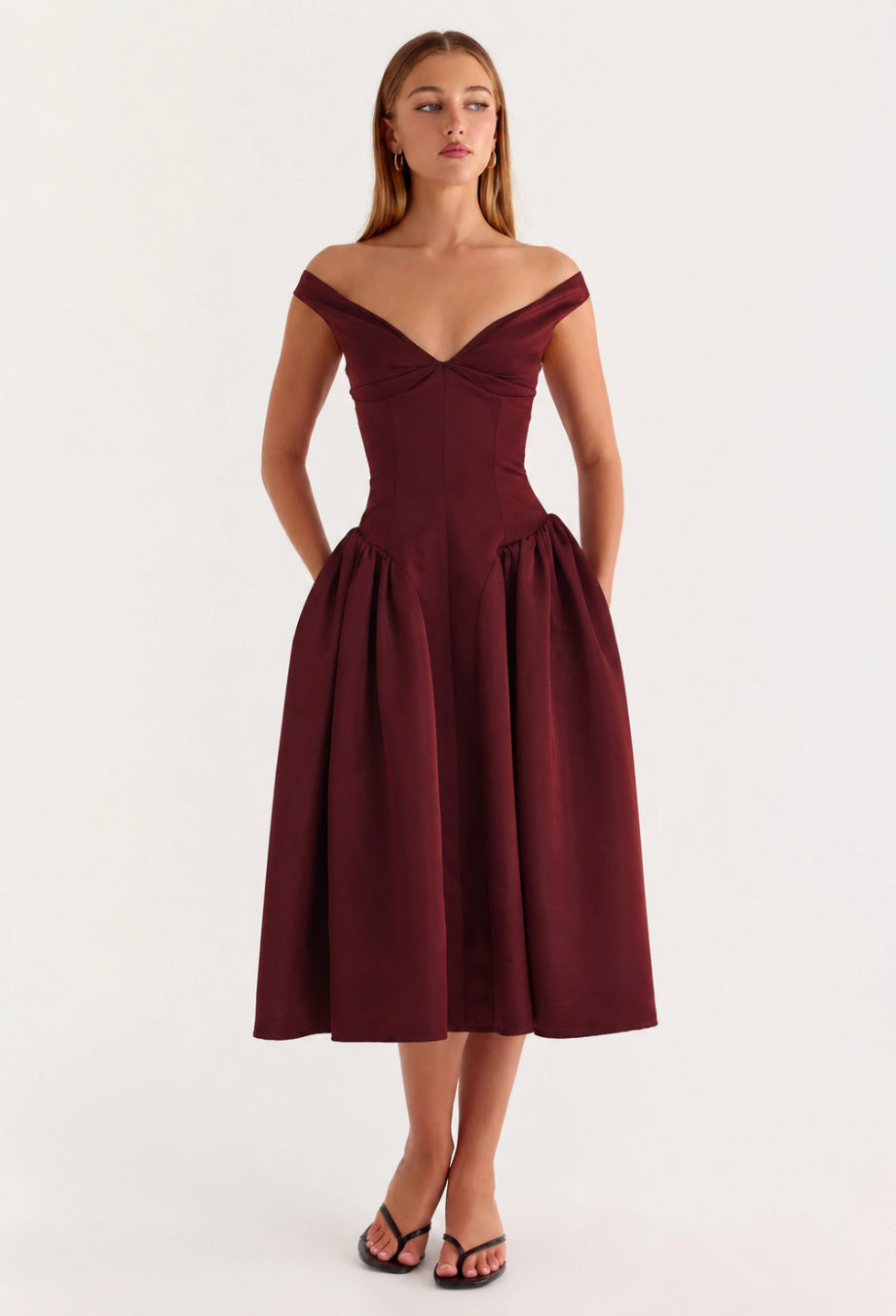 Natassia Burgundy Midi Dress