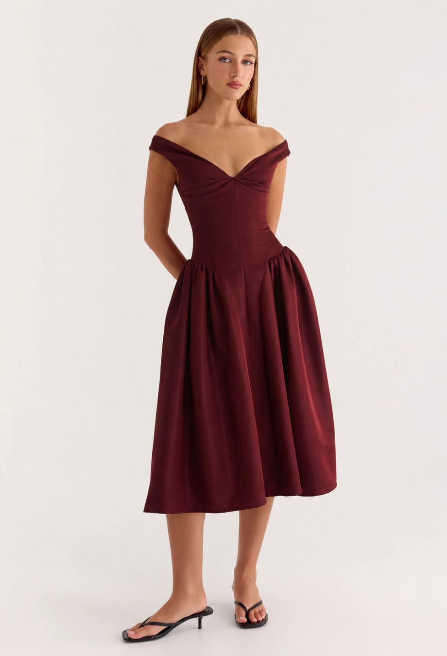 Natassia Burgundy Midi Dress