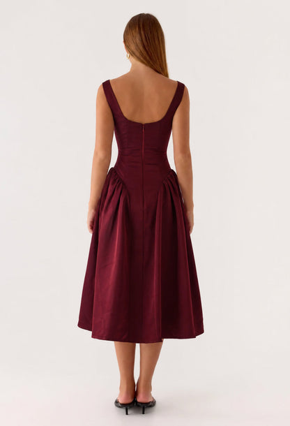 Natassia Burgundy Midi Dress