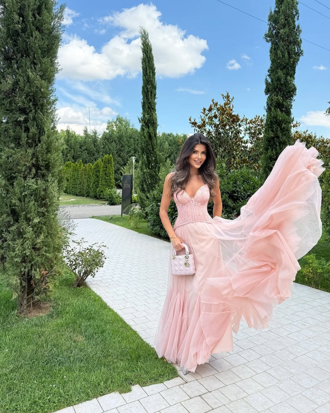 Oakley Lace Corset Tulle Maxi Dress Blush