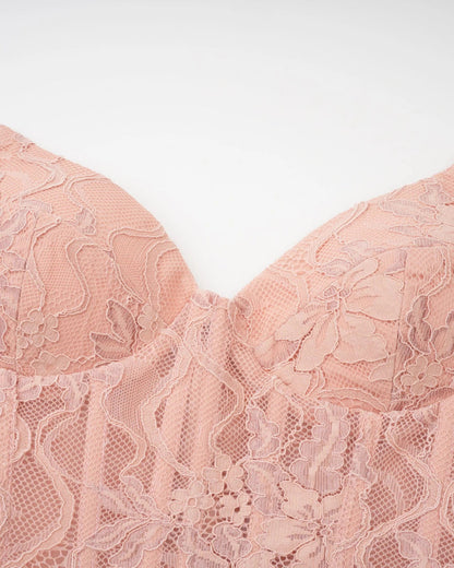 Oakley Lace Corset Tulle Maxi Dress Blush