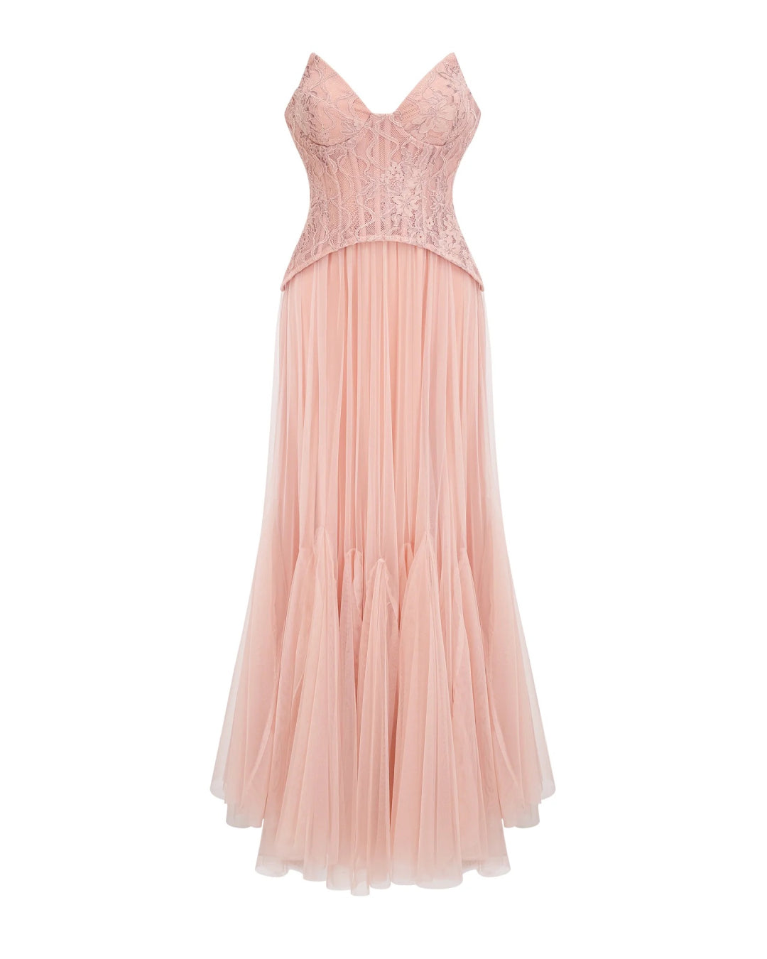 Oakley Lace Corset Tulle Maxi Dress Blush