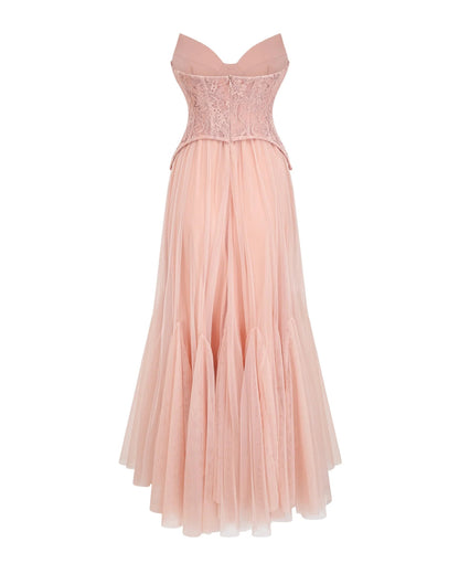 Oakley Lace Corset Tulle Maxi Dress Blush