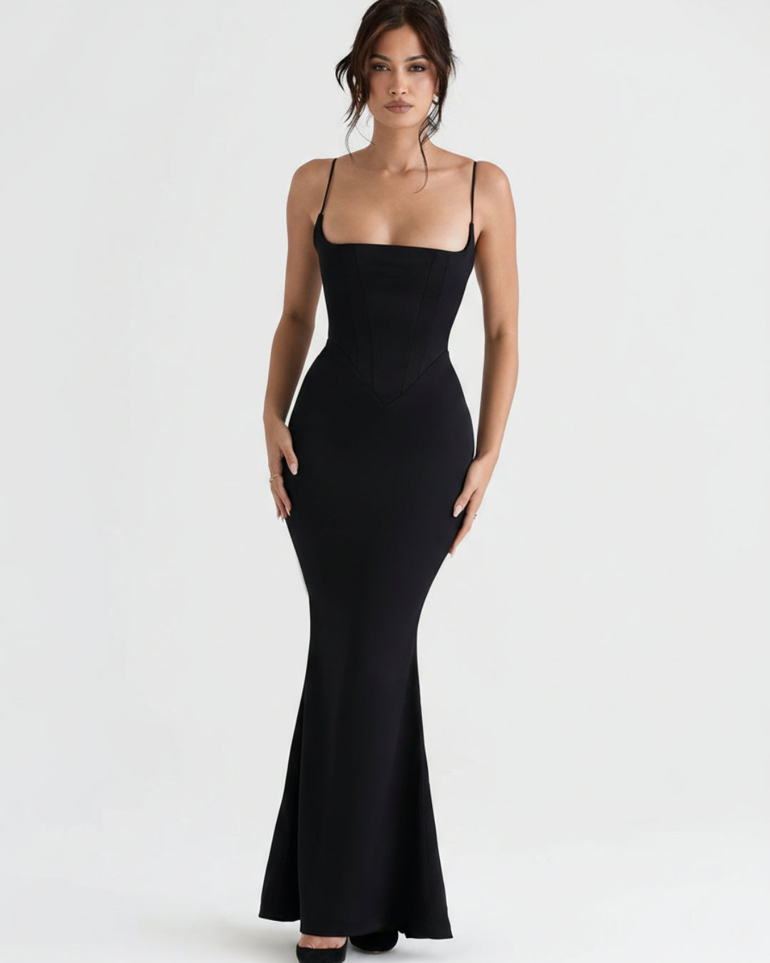 Olivette Satin Corset Maxi Dress Black