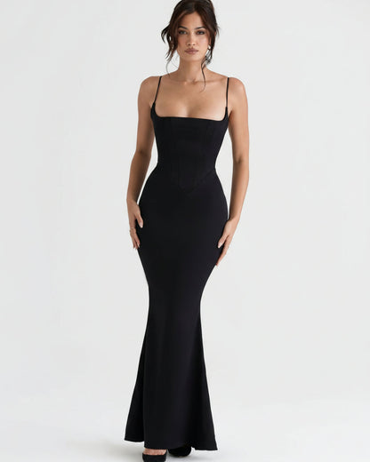 Olivette Satin Corset Maxi Dress Black
