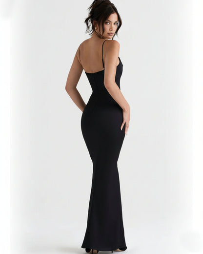 Olivette Satin Corset Maxi Dress Black