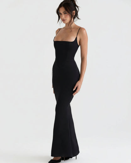 Olivette Satin Corset Maxi Dress Black