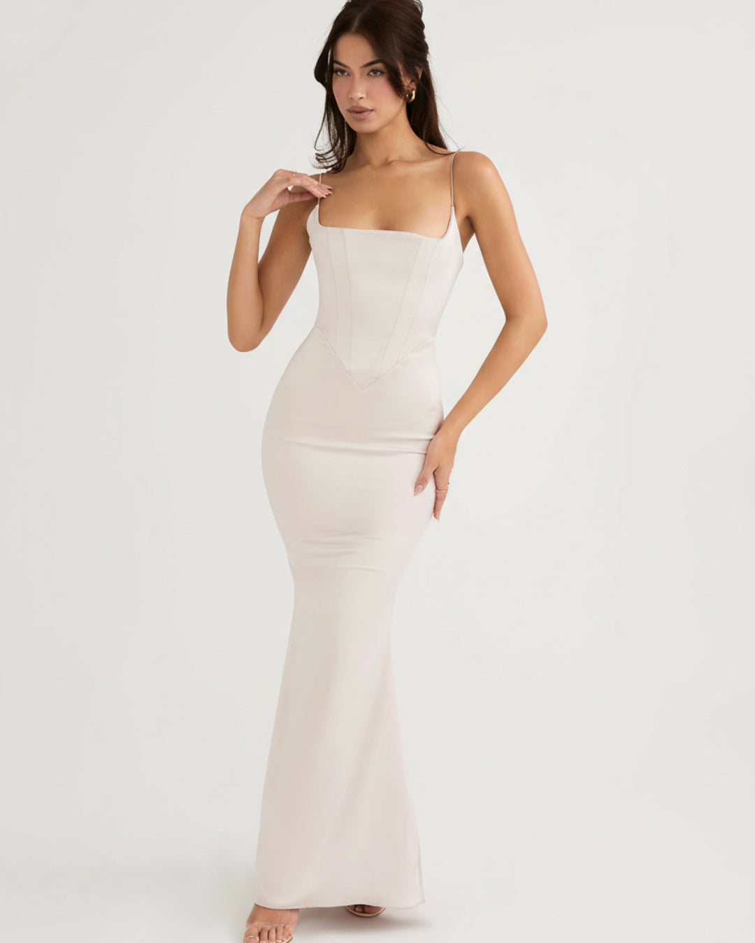 Olivette Satin Corset Maxi Dress Ivory Blush