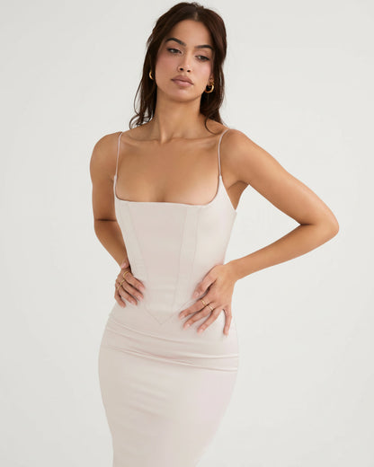 Olivette Satin Corset Maxi Dress Ivory Blush