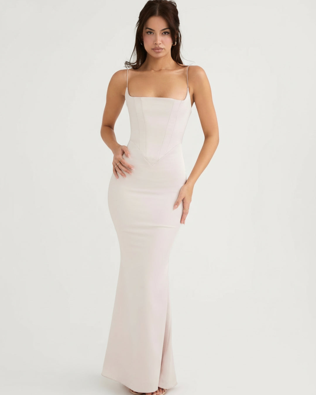 Olivette Satin Corset Maxi Dress Ivory Blush