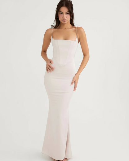 Olivette Satin Corset Maxi Dress Ivory Blush