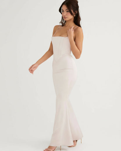 Olivette Satin Corset Maxi Dress Ivory Blush