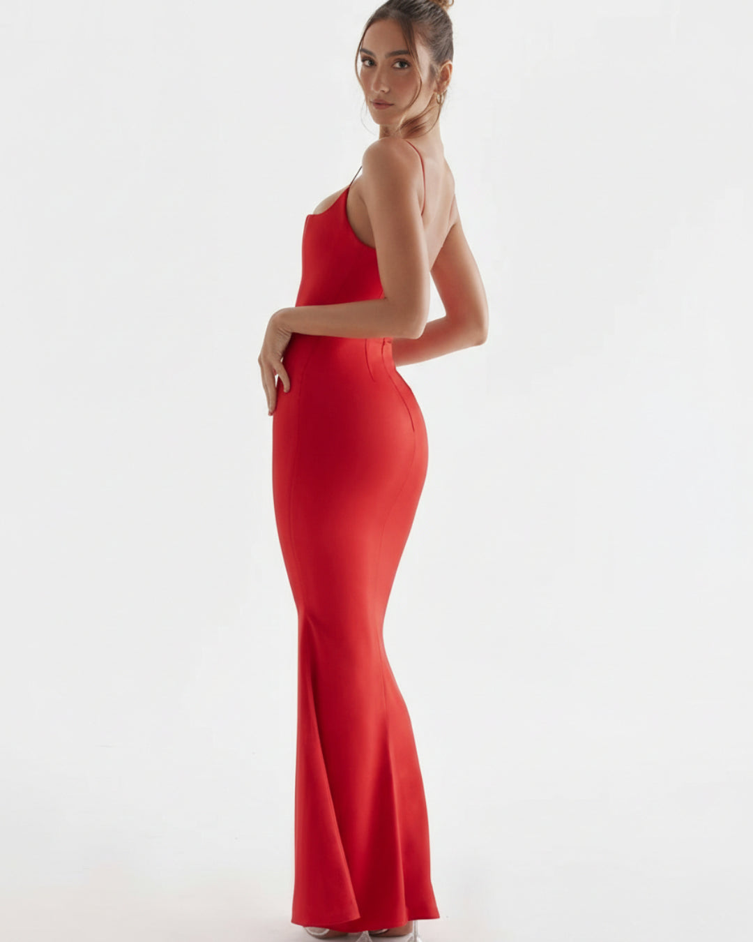 Olivette Satin Corset Maxi Dress Red