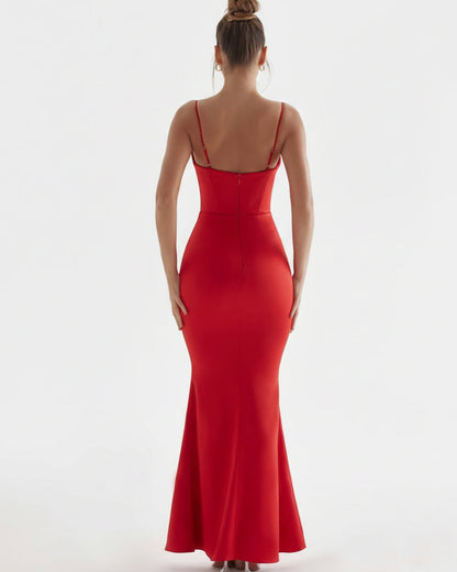 Olivette Satin Corset Maxi Dress Red