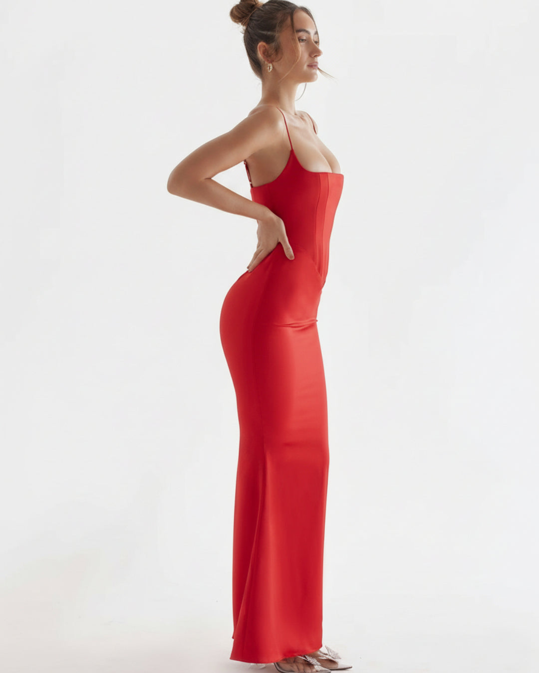 Olivette Satin Corset Maxi Dress Red