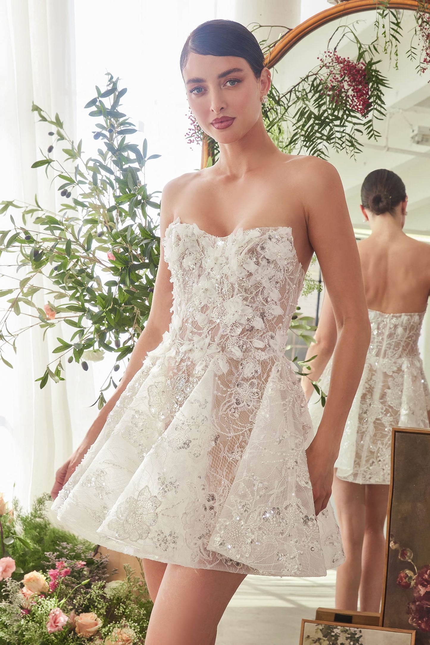 WL082 BRIDAL MINI A- DRESS WITH FLORAL APPLIQUE Andrea & Leo