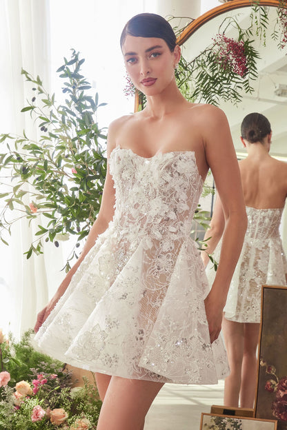 WL082 BRIDAL MINI A- DRESS WITH FLORAL APPLIQUE Andrea & Leo
