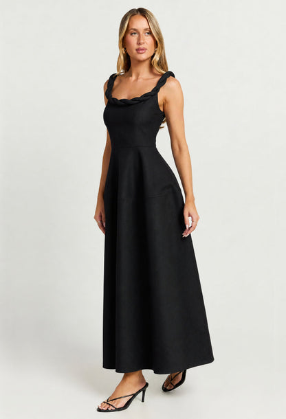 Paloma Twist Strap Midi Dress Black
