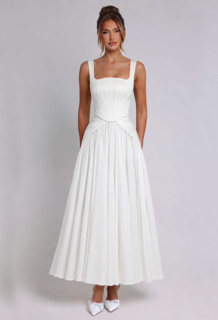 Polina White Corset Maxi Dress