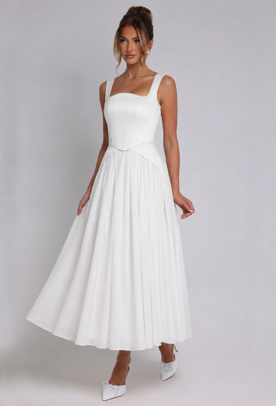 Polina White Corset Maxi Dress