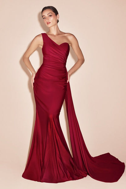 SHANNON GOWN ONE SHOULDER STRETCH SPANDEX SATIN DRESS