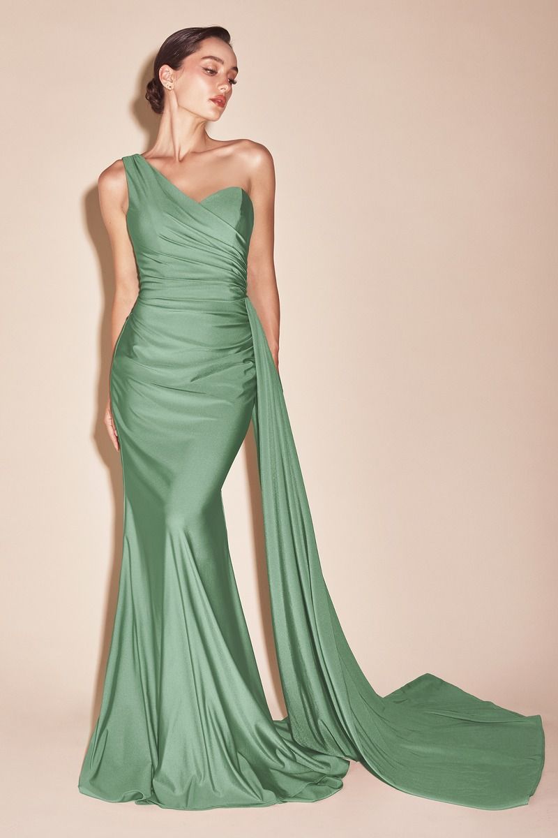 SHANNON GOWN ONE SHOULDER STRETCH SPANDEX SATIN DRESS