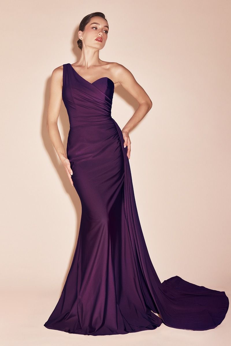 SHANNON GOWN ONE SHOULDER STRETCH SPANDEX SATIN DRESS