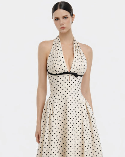 Quinn Polka Dot Print Midi Dress Black and White