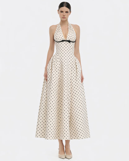 Quinn Polka Dot Print Midi Dress Black and White