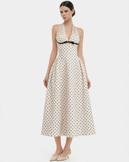 Quinn Polka Dot Print Midi Dress Black and White