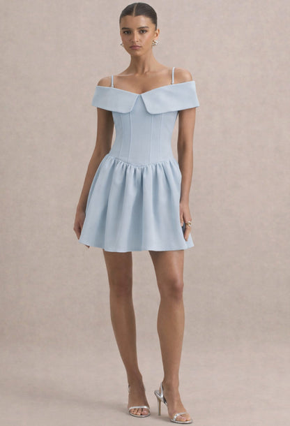 Raquel Babydoll Corset Mini Dress Blue