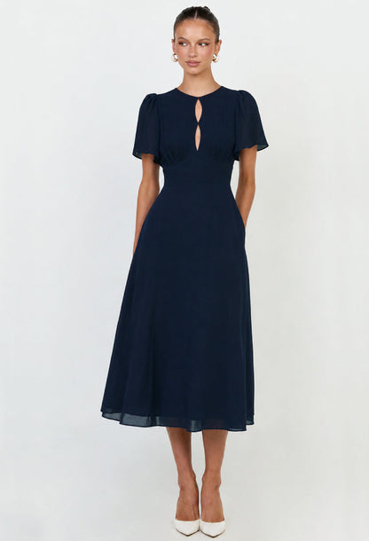 Corynn Short-Sleeve Midi Dress Navy Blue