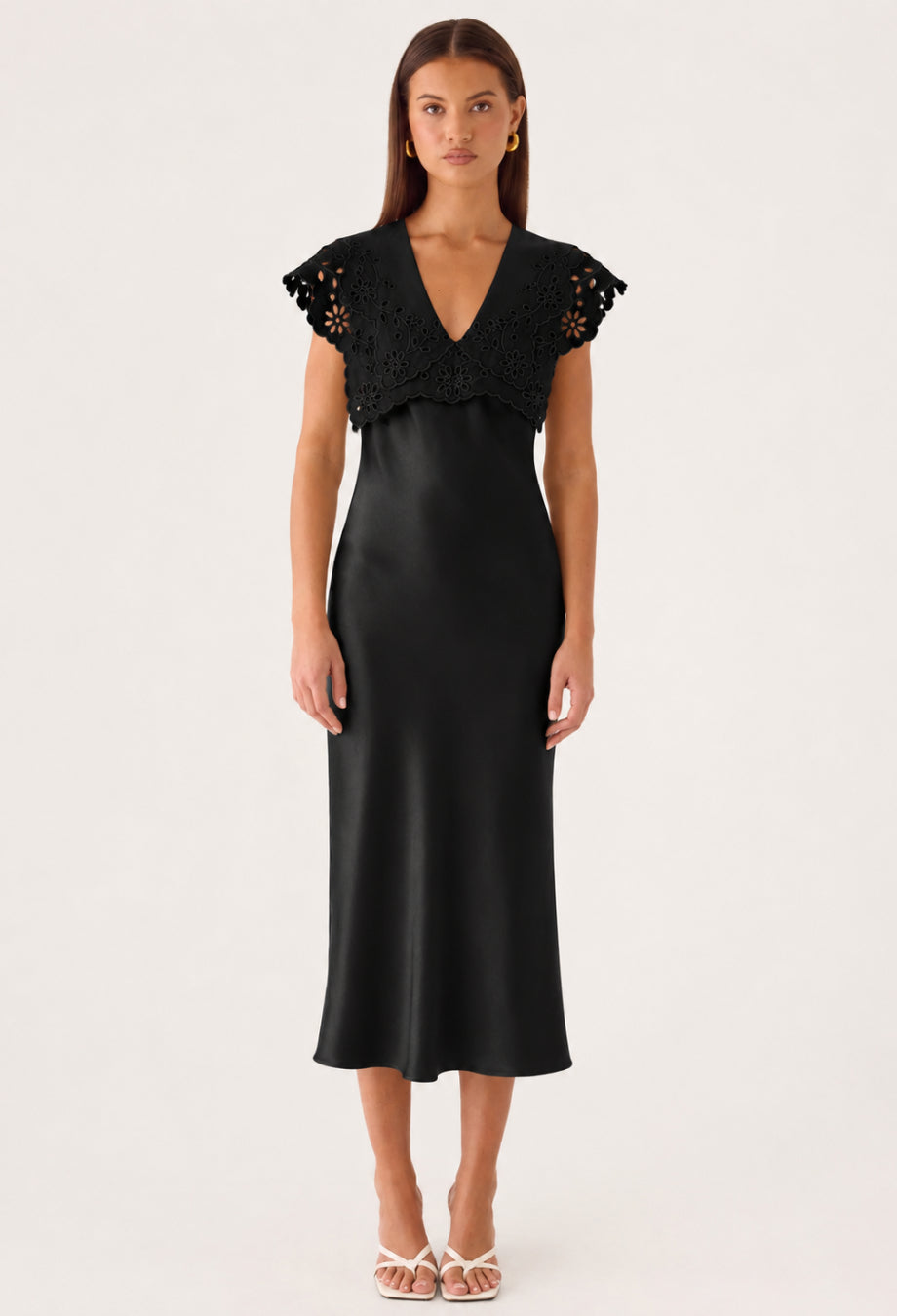 Prescott Black Satin Midi Dress