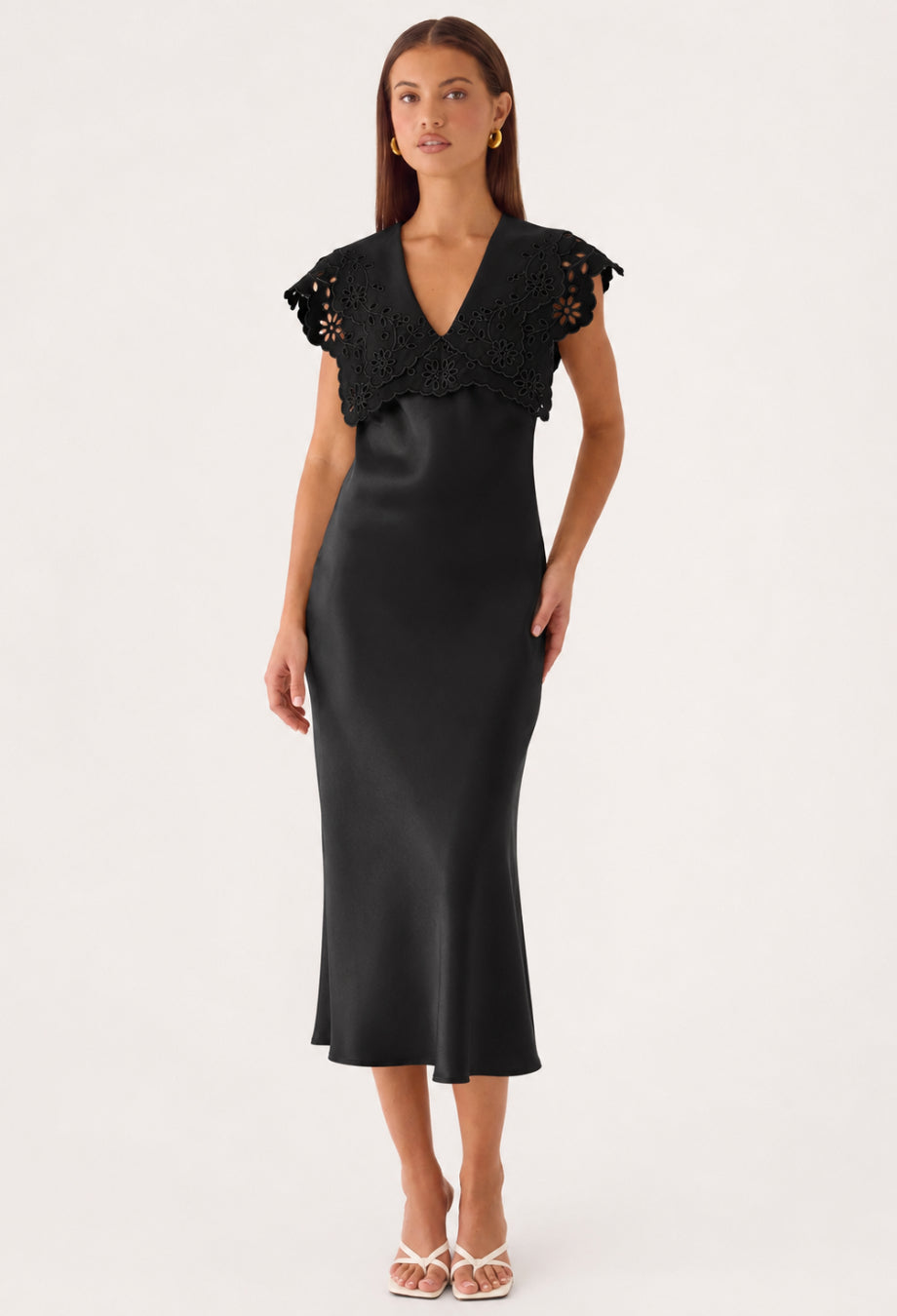 Prescott Black Satin Midi Dress