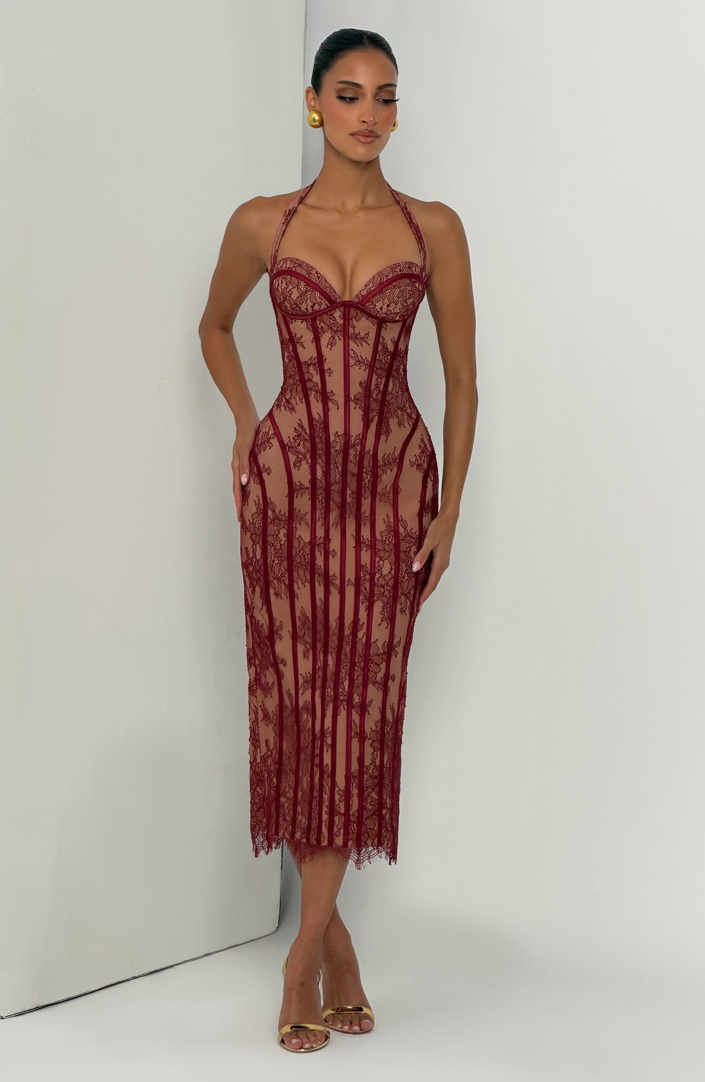 Rona Midi Dress Burgundy