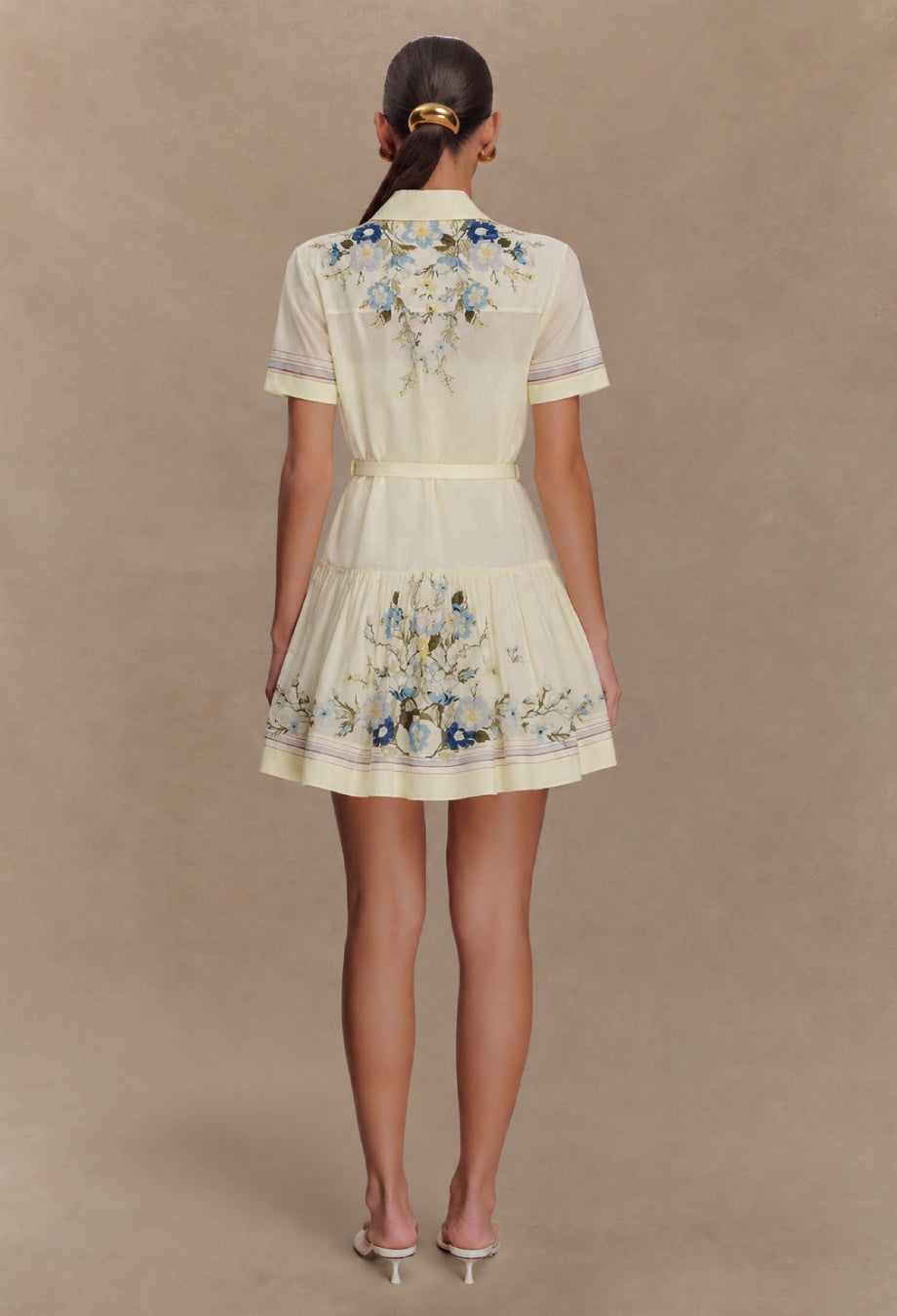 Rossella Yellow Floral Mini Dress with Short Sleeves