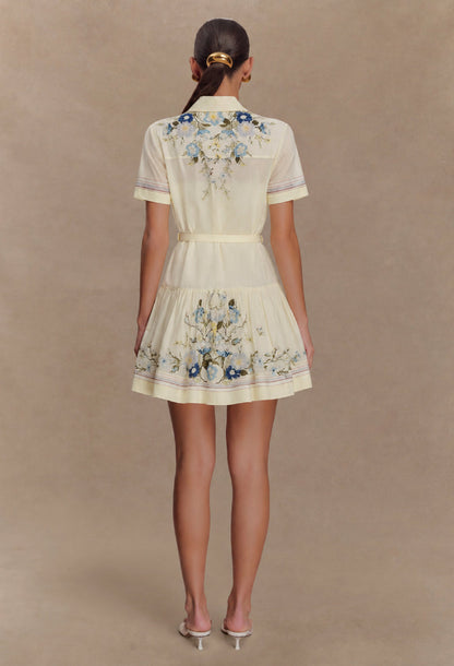Rossella Yellow Floral Mini Dress with Short Sleeves