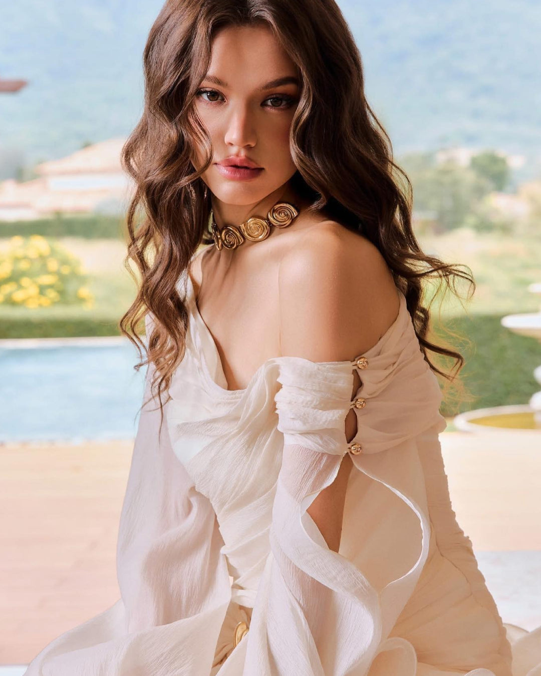 Ruby Bow Asymmetric Puffy Mini Dress Ivory