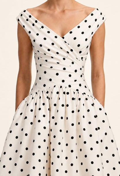 Leilani White Polka Dot Midi Dress Old Money Style Dress