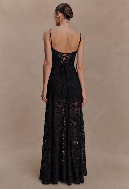 Seren Vintage Floral Maxi Dress Black