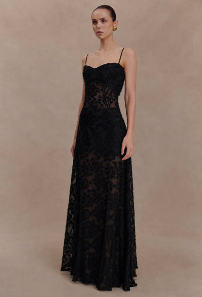 Seren Vintage Floral Maxi Dress Black