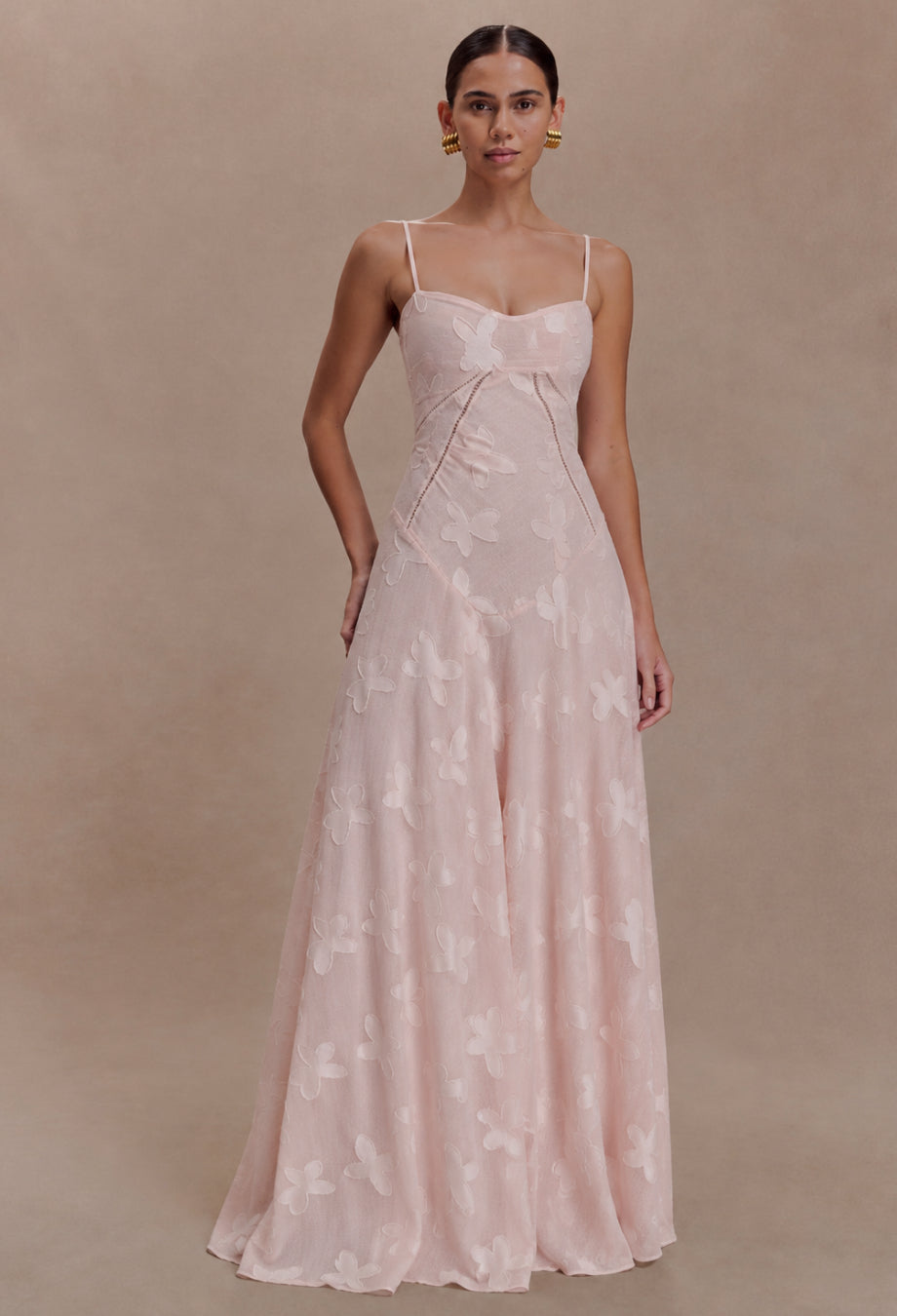 Seren Vintage Floral Maxi Dress Blush Pink